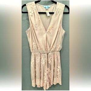 NWT She + Sky Romper Pink Floral Embroidered Small Flowers Shorts Boho Flowy